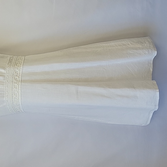 Ann Taylor Split Jewel Neck A-Line Dress White Linen Size 4 - Picture 4 of 16